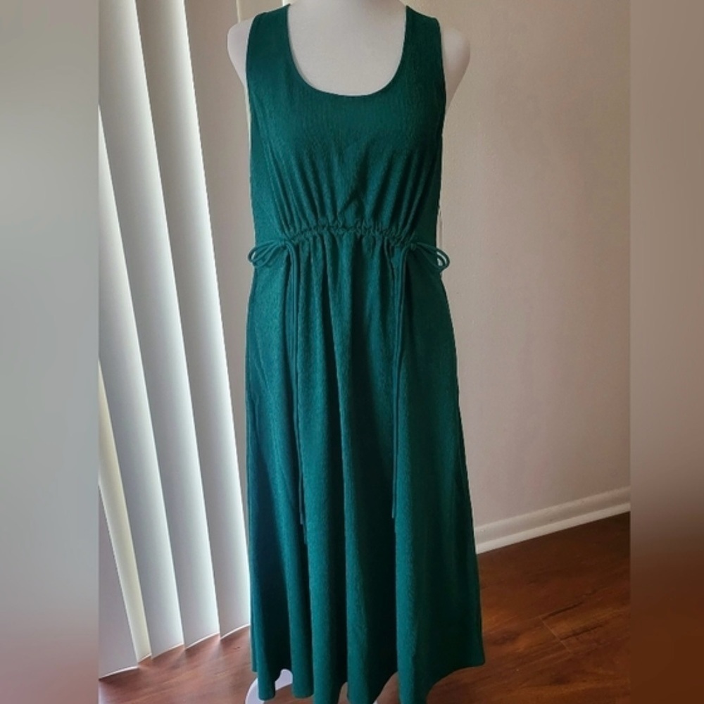 Athleta Emerald Green Echo Midi Dress Size Small Ruched Waist Maxi Tank - Picture 4 of 6